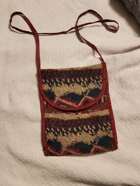 Handwoven Patterned Crossbody Bag in Red, Black & Gold